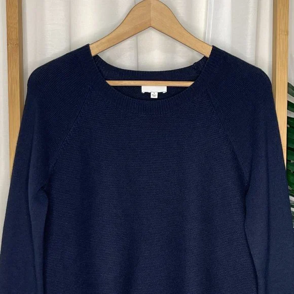 SOLD Witchery Blue Raglan Sleeve Knit Jumper Size S Cotton Wool Cashmere Long - Picture 5 of 11
